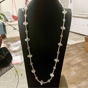 True vintage aurora borealis glass beaded lariat long necklace